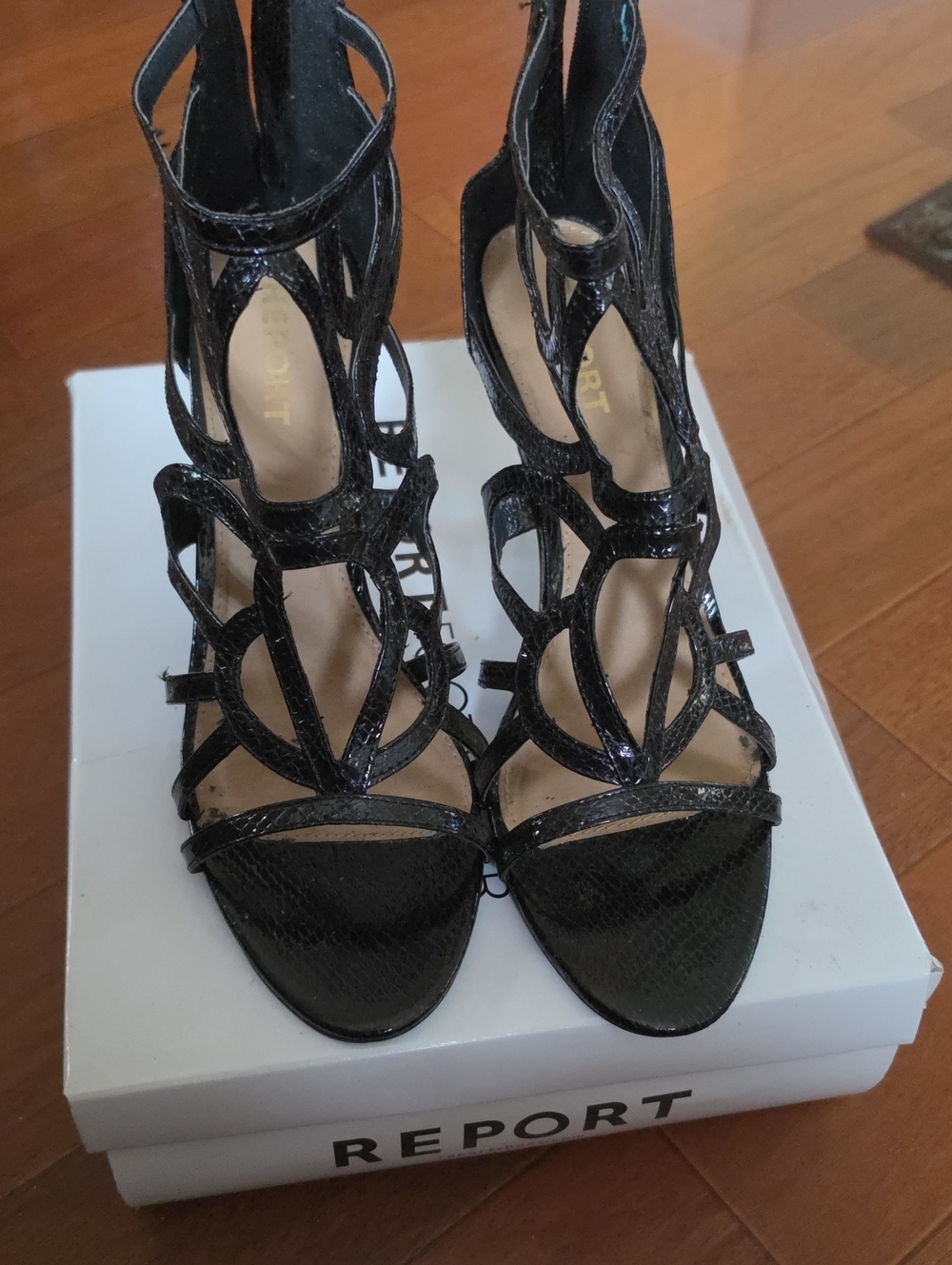 Report Black Glossy Cutout High-Heel Sandals